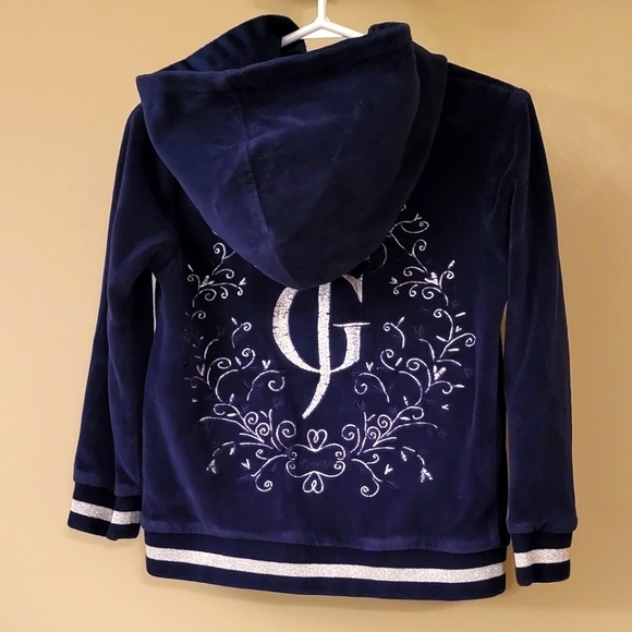 Guess navy velour zip up hoodie with design on back - Picture 2 of 6